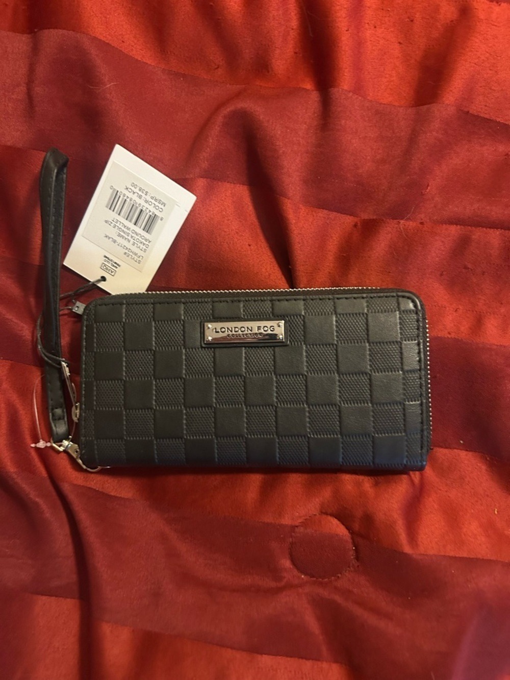 London Fog Black Quilted Zip Wallet Wristlet